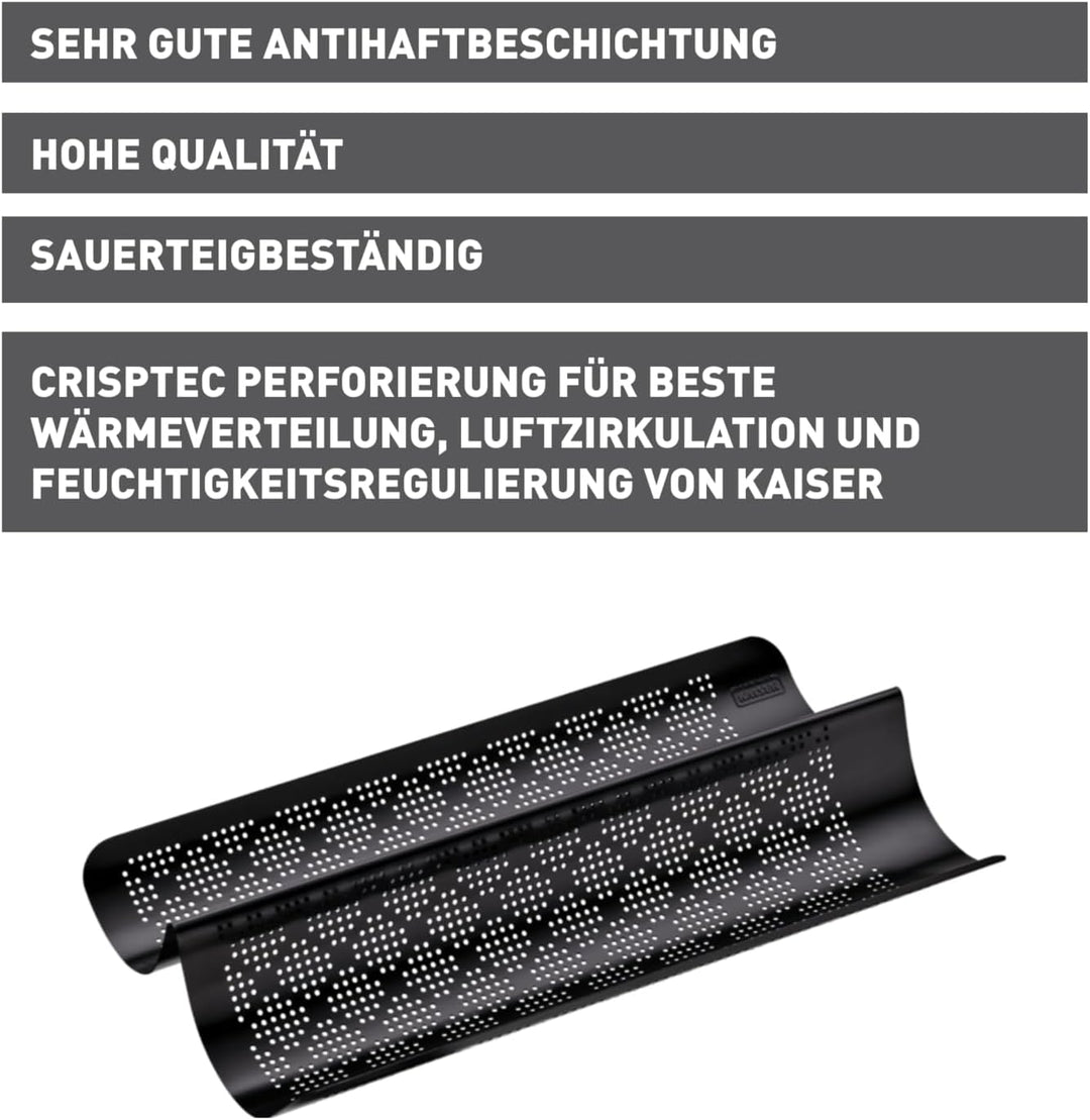 Original Kaiser Inspiration Baguette Backblech perforiert 40,5 x 20cm, Baguette Backform für 2 Bague