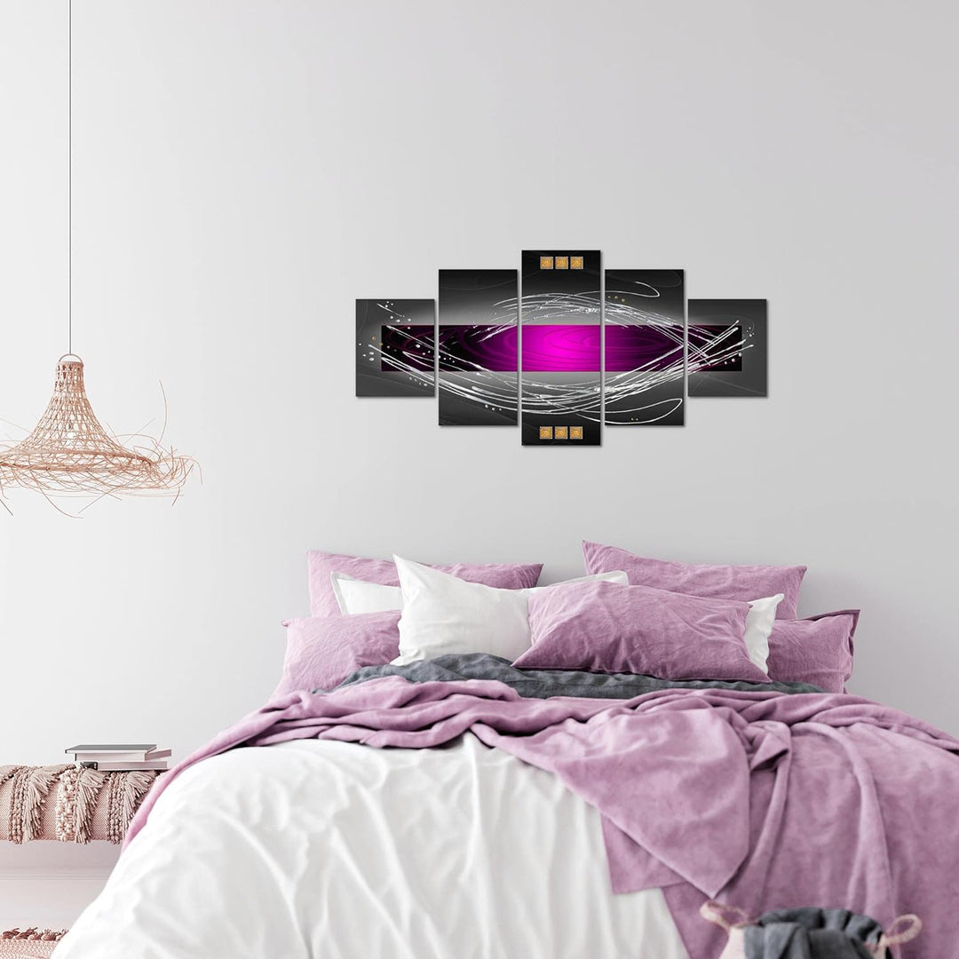 Runa Art Wandbilder Abstrakt 5 Teilig Bild auf Vlies Leinwand Deko Wohnzimmer Schlafzimmer Violett L