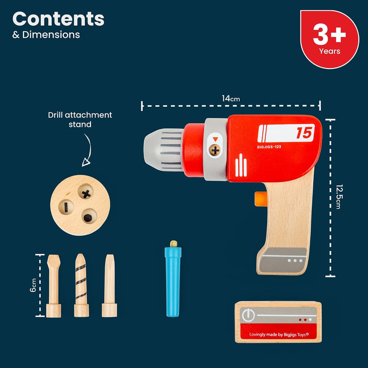 Bigjigs Toys Holz Kinderbohrer, 3 magnetische Bohrerbits