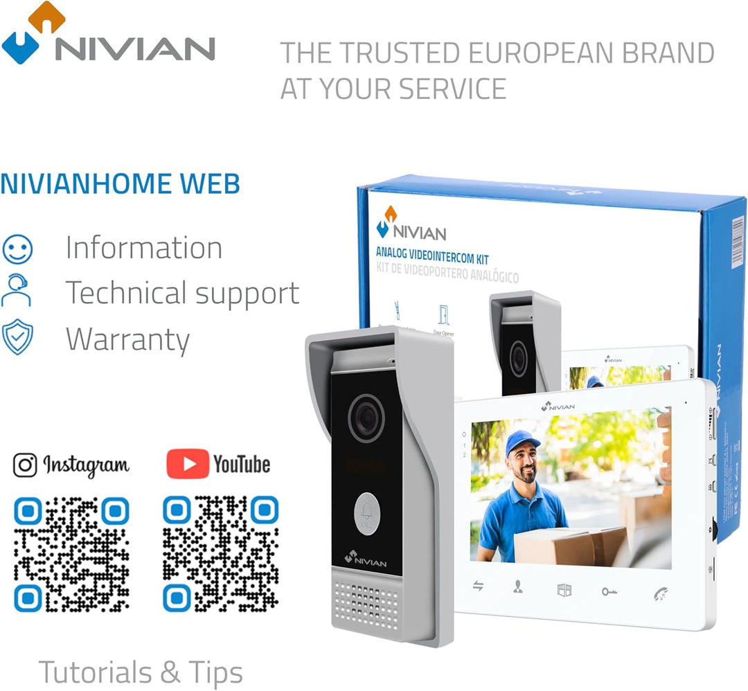 NIVIAN 2-Draht-Video-Türsprechanlage, analog, mit 7-Zoll-Monitor, HQ-Innendisplay mit bidirektionale