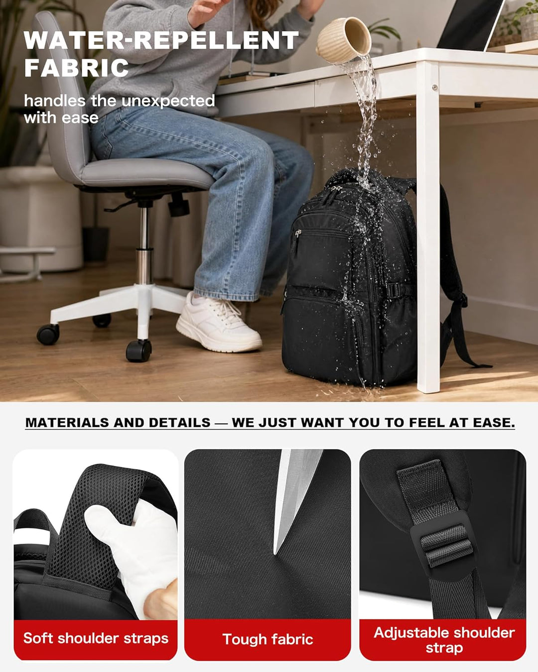 Laptop Rucksack Damen Herren, Business Schulrucksack für 15,6 Zoll Notebook, Wasserdicht Arbeitsruck
