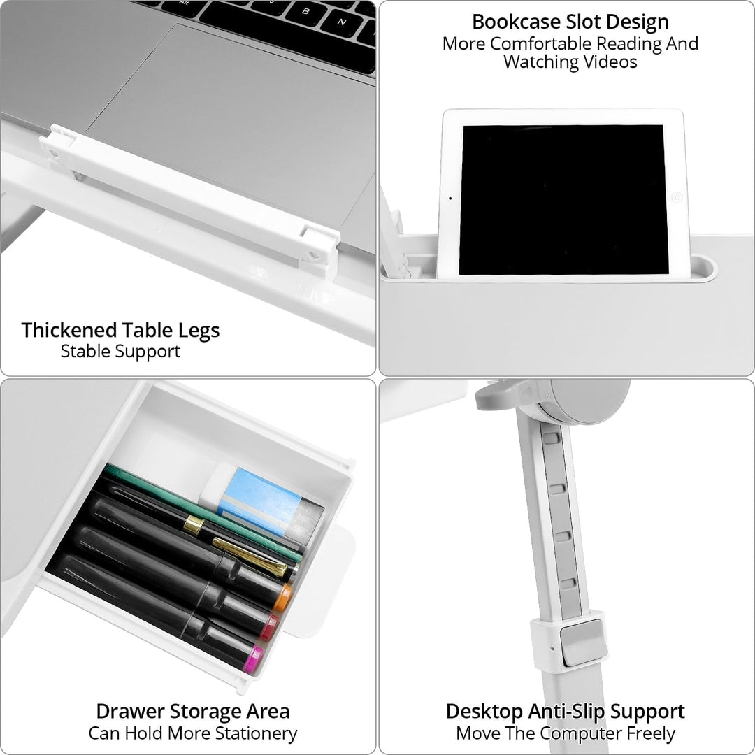 QWORK® Tisch Bett Laptoptisch, Höhen Winkel verstellbar,Betttisch Klappbar mit Schublade und LED Lam