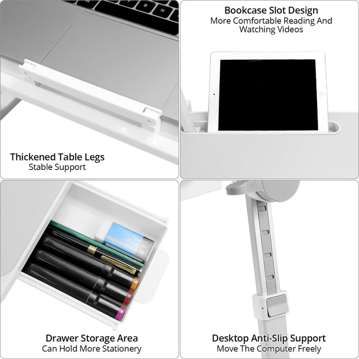 QWORK® Tisch Bett Laptoptisch, Höhen Winkel verstellbar,Betttisch Klappbar mit Schublade und LED Lam