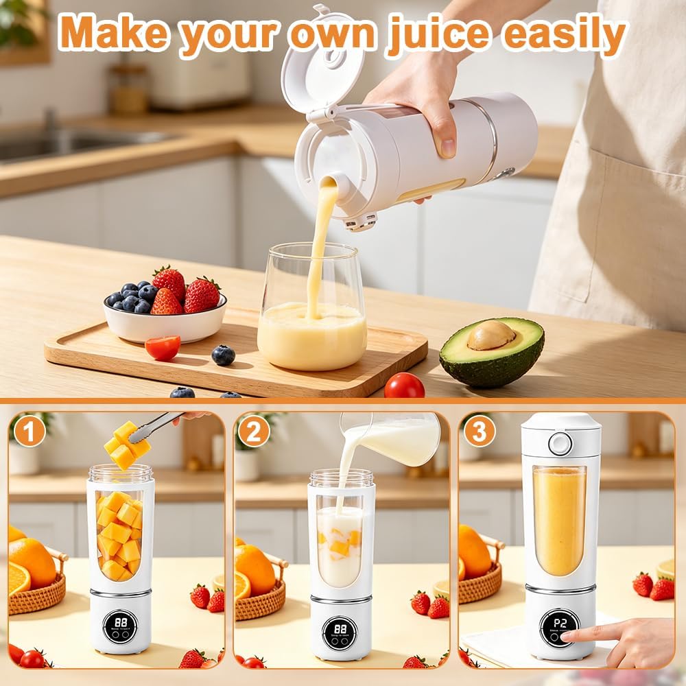 Mineup 700 Ml Tragbarer Mixer, Smoothie Maker To Go Mit LED Display, Portable Blender Mit 12-Klingen