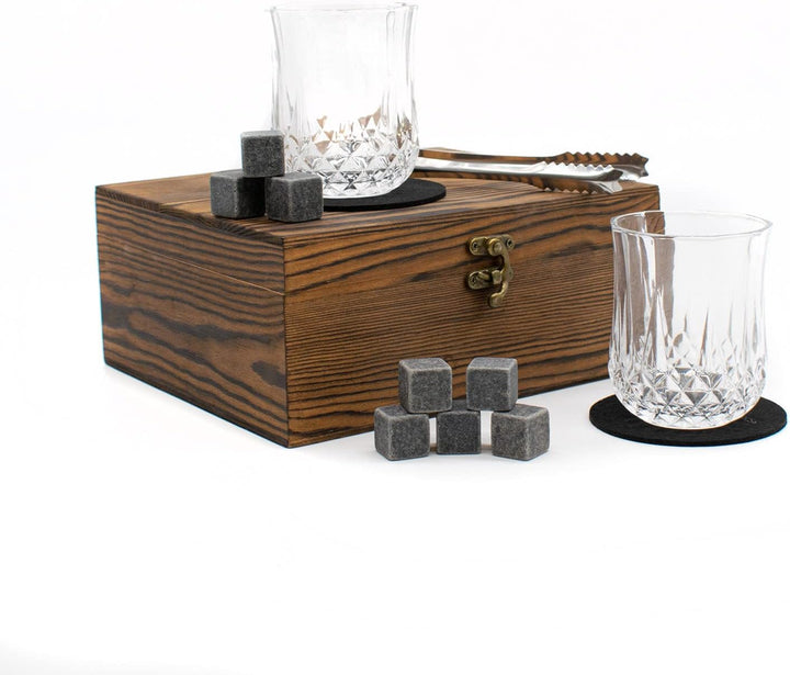 TRIXES Grosse Whiskey-Gläser-Geschenkbox – Whiskey-Gläser, Steine, Untersetzer und Zangen-Set – Gesc
