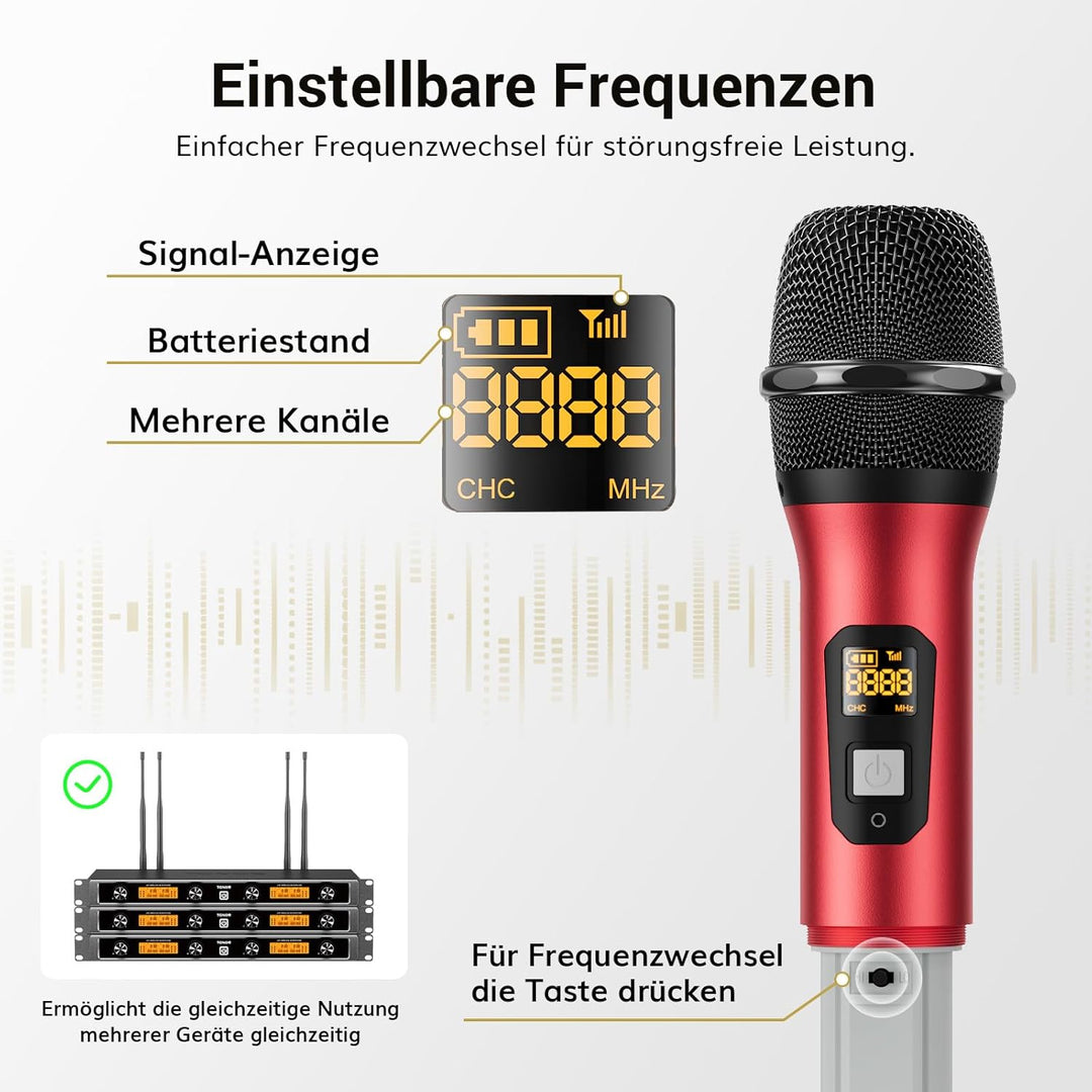 TONOR UHF Funkmikrofon Set, professionelles dynamisches Drahtlos-4er-Mikrofonsystem mit 4 Handmikrof