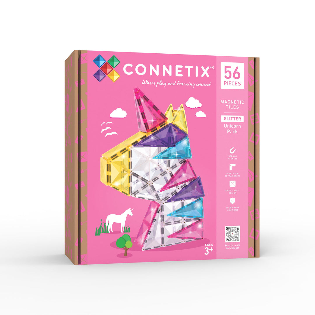 CONNETIX Magnetische Fliesen Glitzer-Einhorn-Set, 56 Stück