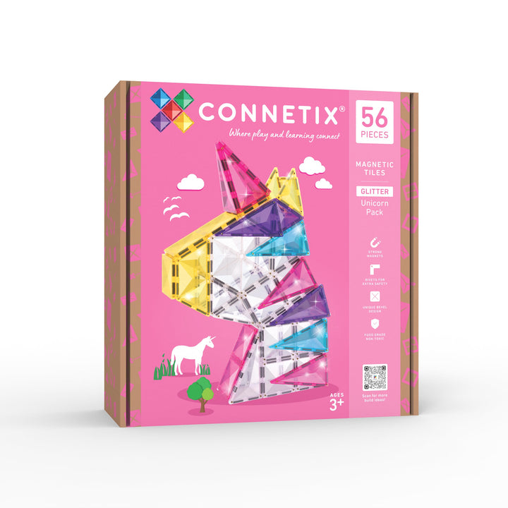 CONNETIX Magnetische Fliesen Glitzer-Einhorn-Set, 56 Stück