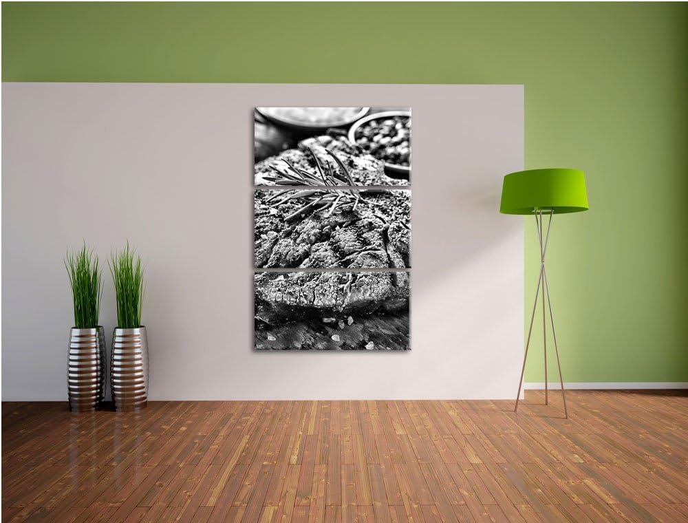 Pixxprint Leckeres Fleisch mit Rosmarin als Leinwandbild/Grösse: 3 Teilig (120x80) / Wandbild/Kunstd