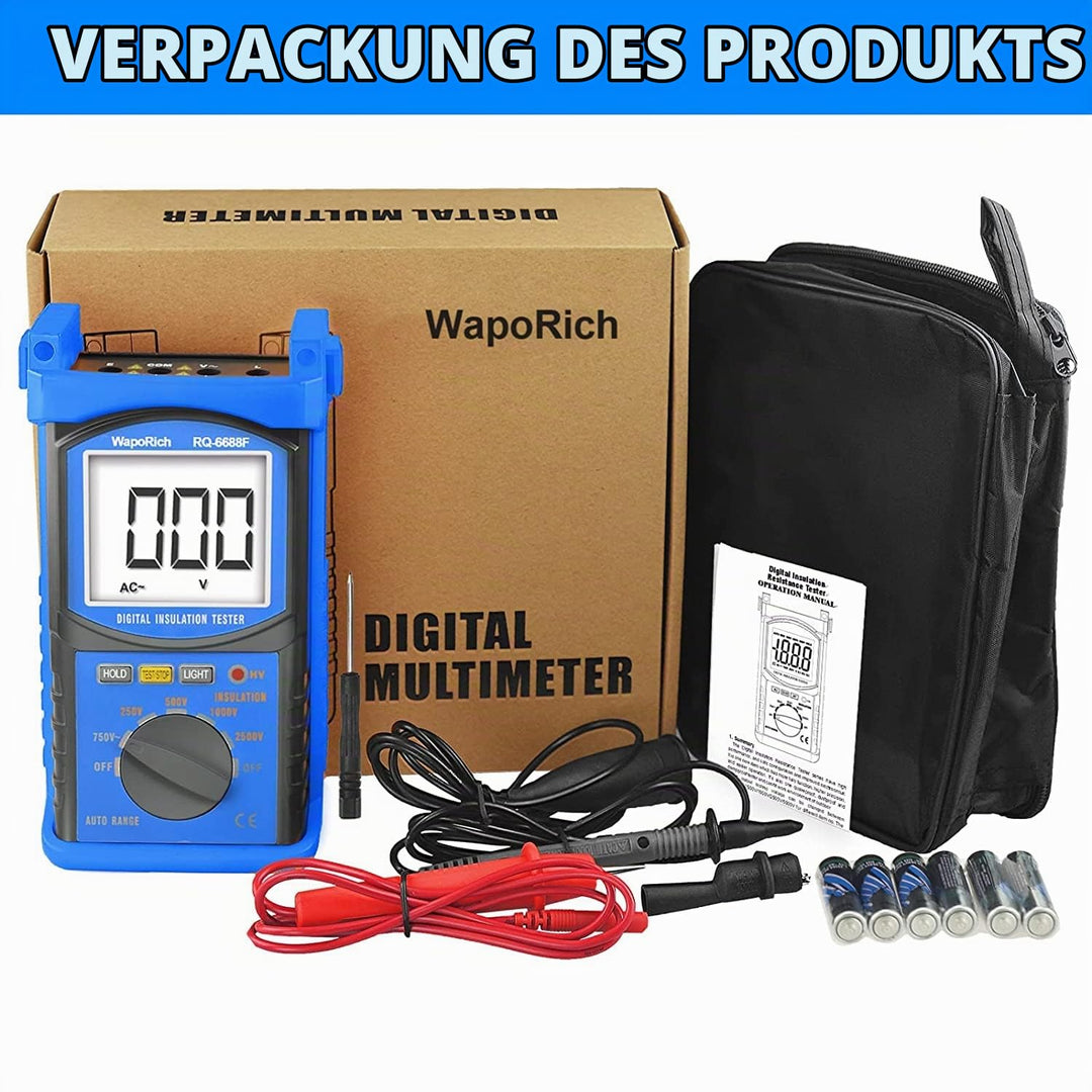 Digitaler Isolationswiderstandstester, WapoRich Spannungsprüfer 250/500/1000/2500V, MegOhmmeter mit