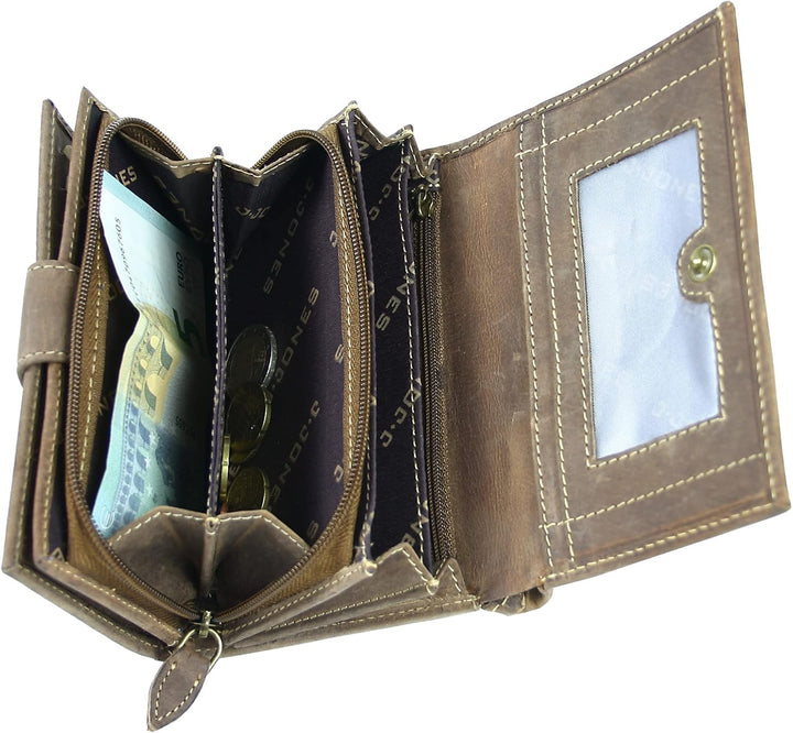 WILD THINGS ONLY !!! Grosse Damen Geldbörse aus Antik-Leder mit vielen Fächern - Motiv-Prägung - Far