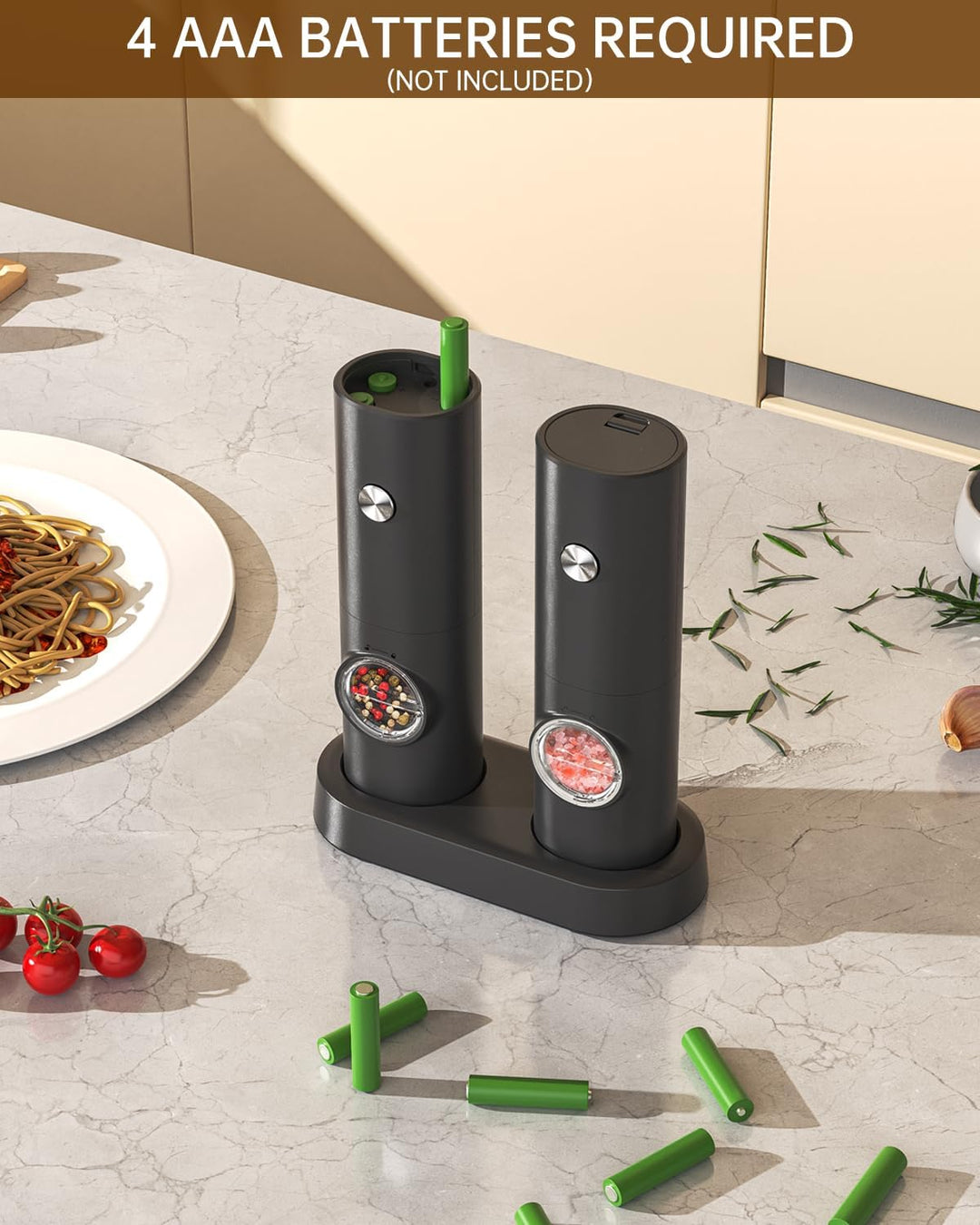 CIRCLE JOY Salz und Pfeffermühlen Elektrische 2er Set Batteriebetriebenen Gewürzmühle mit Basis, Wei