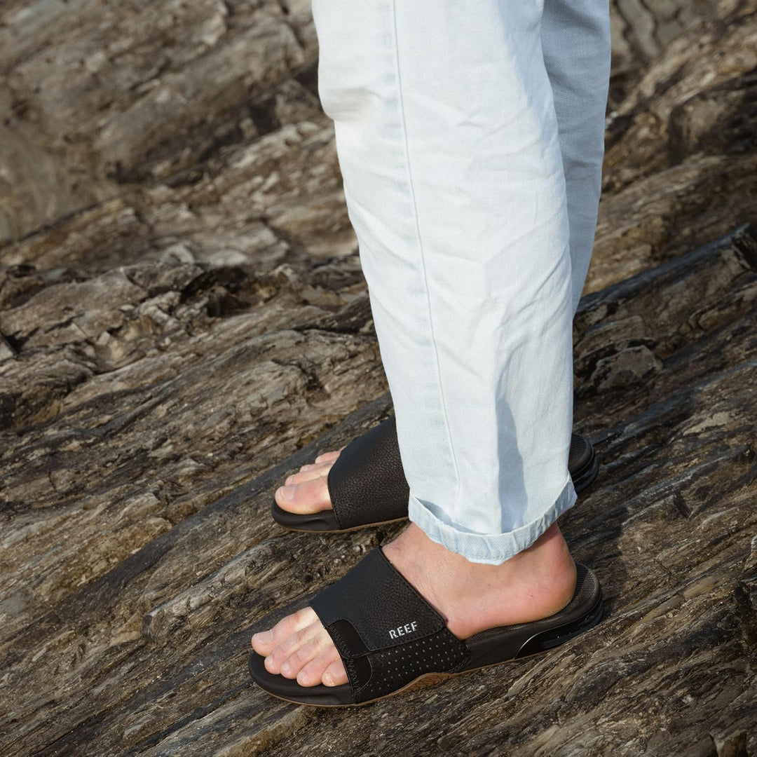 Reef Herren Fanning Slide Flipflop 37.5 EU Black Silver, 39 EU