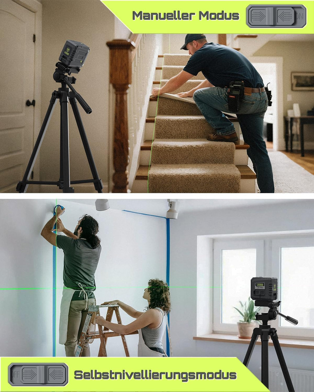 LASGOO Mini-Selbstnivellierlaser, Kreuzlinienlaser ideal zum Aufhängen von Bildern und für den Bau,