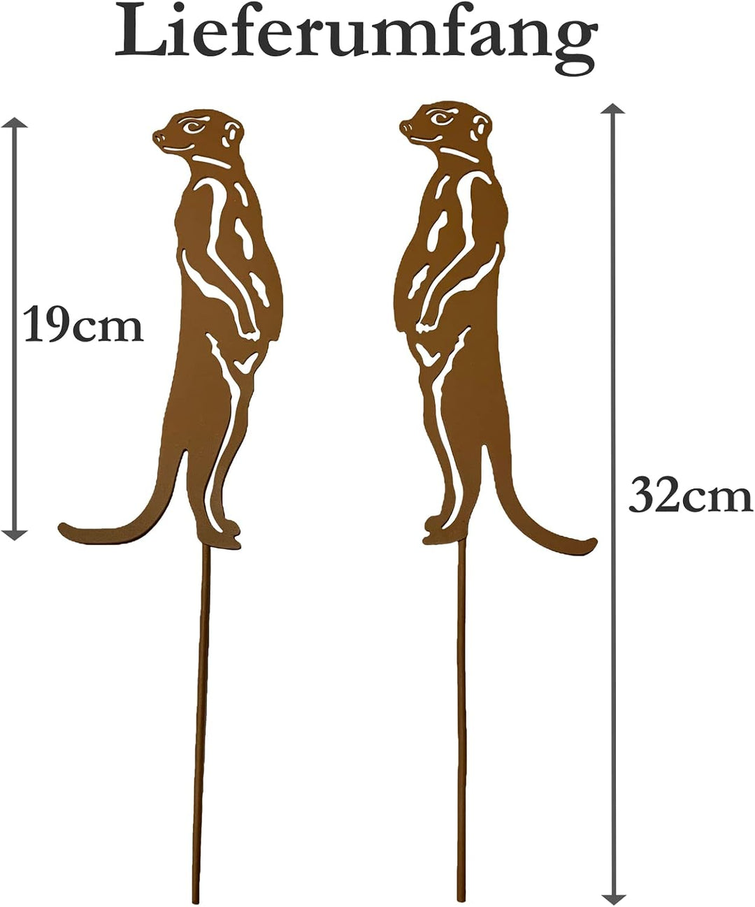 KRONLY 2 Stück Erdmännchen 32cm Gartenstecker - Roststecker Metall wetterfest Gartendeko Outdoor