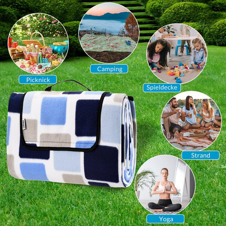 DETEX® Picknickdecke Campingdecke XXL 200x200 cm Wasserdicht Wärmeisoliert Waschbar Fleece Faltbar f