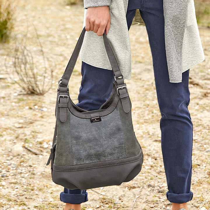 TOM TAILOR bags Juna Damen Shopper Umhängetasche Reissverschluss Klein 31 x 14 x 29 Grau, 31 x 14 x