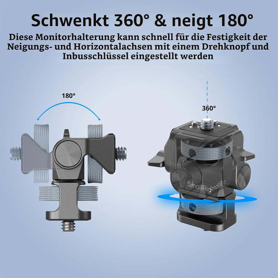 SMALLRIG verstellbare Kameramonitorhalterung, 360° schwenkbar und 180° neigbar, mit 1/4"-20 Schraube