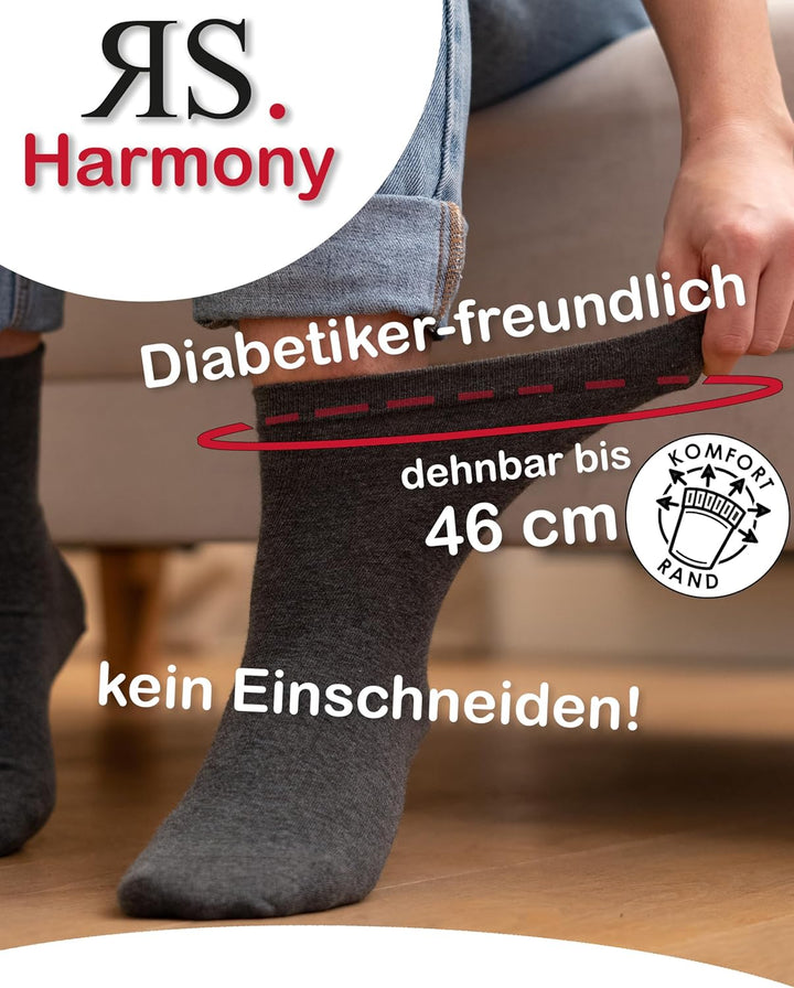 RS. Harmony Venen-Gesundheits-Socken, extra weiter dehnbarer Bund, für Damen 35-38 schwarz - 8 Paar,