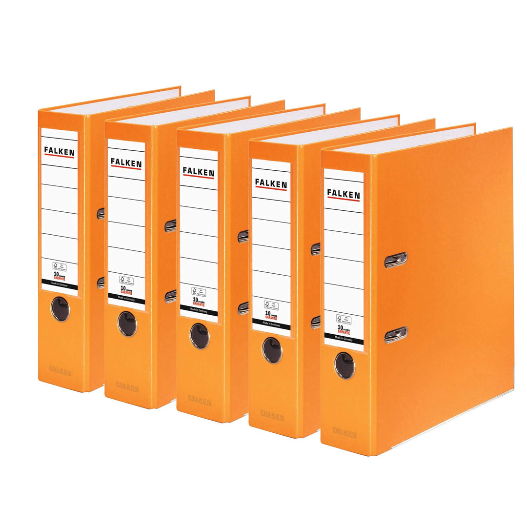 Original Falken 5er Pack PP-Color Kunststoff-Ordner. Made in Germany. 8 cm breit DIN A4 orange Vegan