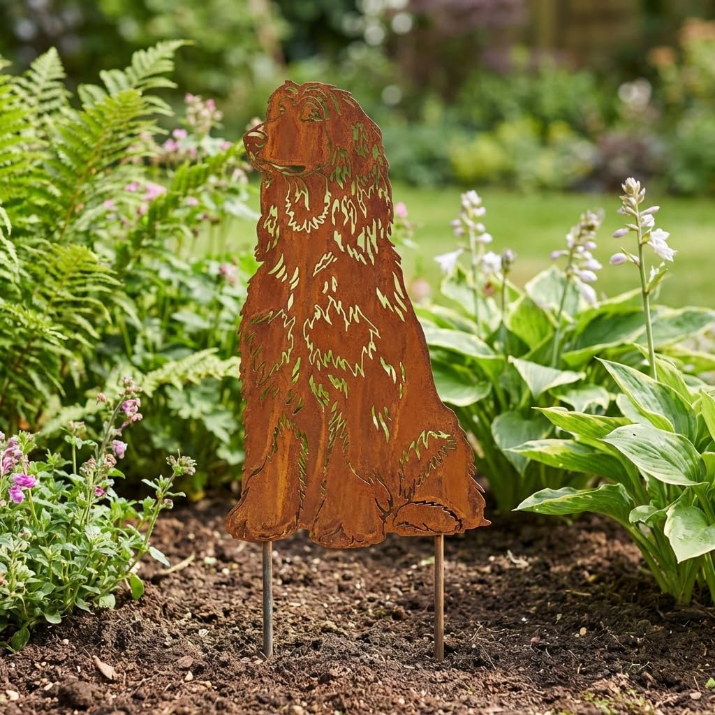 Edelrost Gartenstecker Afghanischer Windhund - Rost Deko Hund Rostfigur Gartendeko für Draussen - st