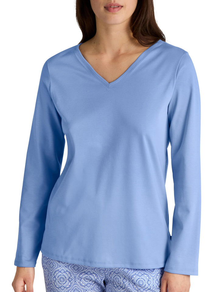CALIDA Favourites Langarmshirt Damen, aus 100% Baumwolle, Dicker, wärmender Stoff 40-42 Hydrangea Bl