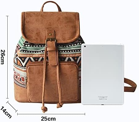 Rucksack Bohemien Klassisch Rucksackhandtaschen Klein Leder und Baumwolle Freizeitrucksack für Schul