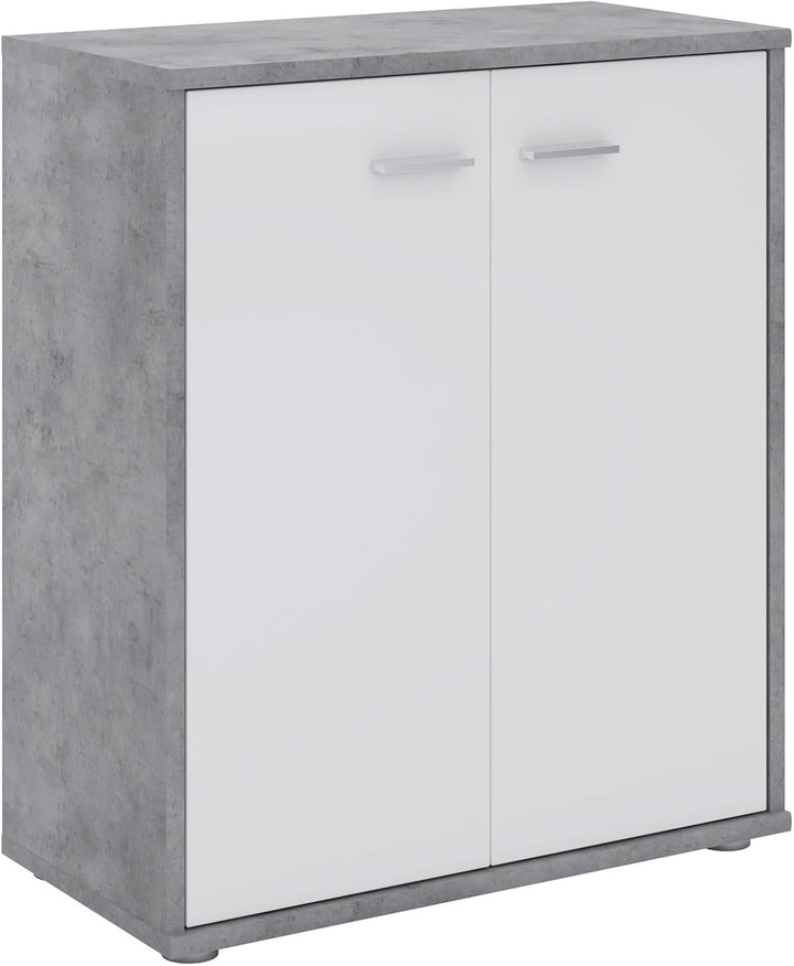 CARO-Möbel Kommode Sideboard Schrank Tommy Betonoptik/weiss, Anrichte mit 2 Türen inklusive Einlegeb
