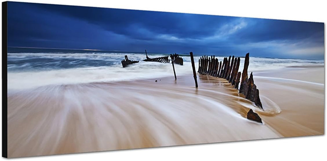 Paul Sinus Art Panoramabild auf Leinwand und Keilrahmen 150x50cm Australien Qeensland Strand Schiffs