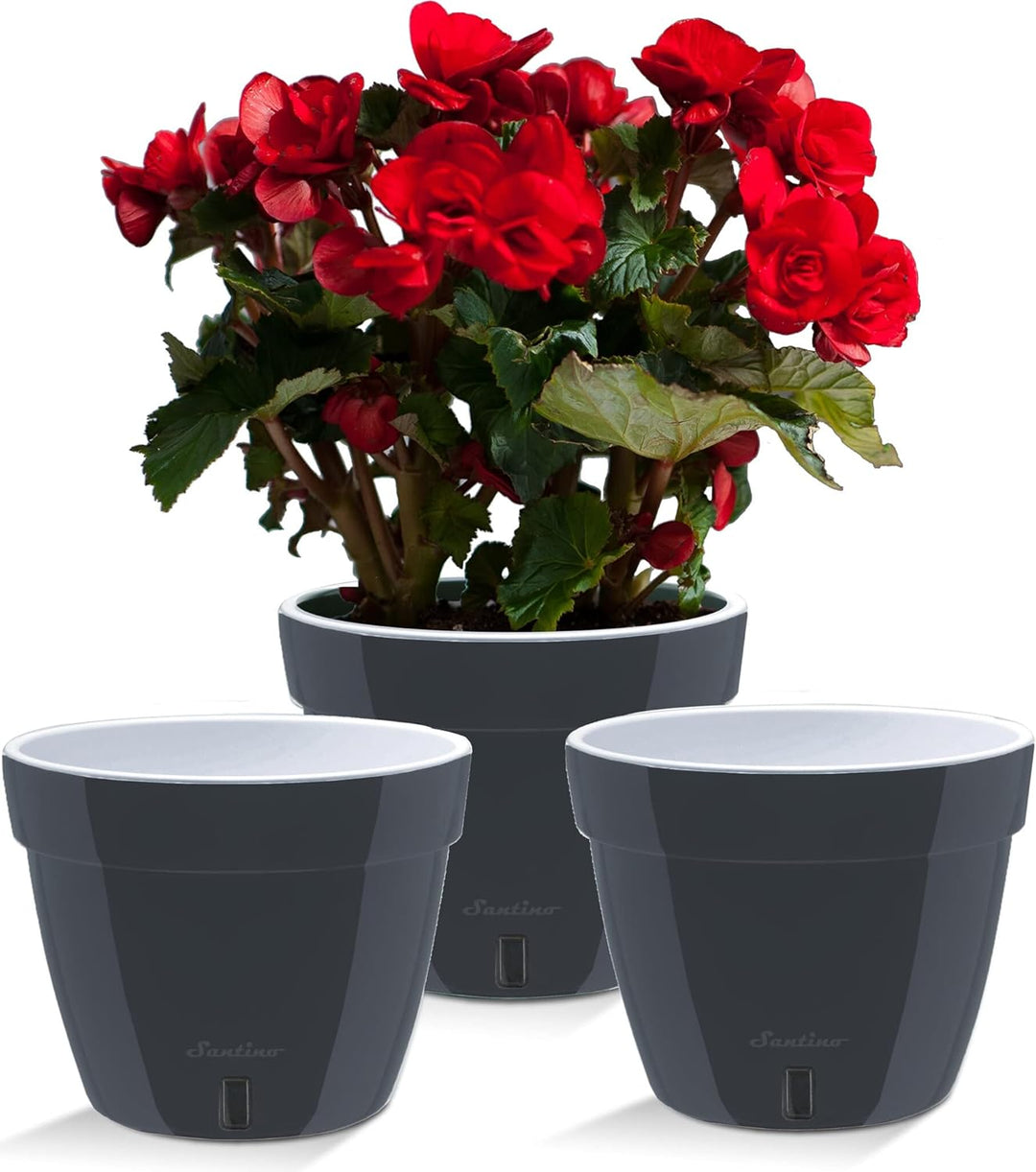 Santino ASTI 3er Set 27CM Selbstwässernder Blumentopf mit Wasserstandsanzeiger für Anlagen, Blumen,