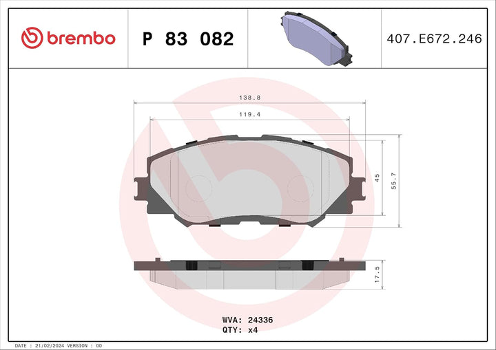 Brembo P 83 082 Bremsbelagsatz, Scheibenbremse - (4-teilig)