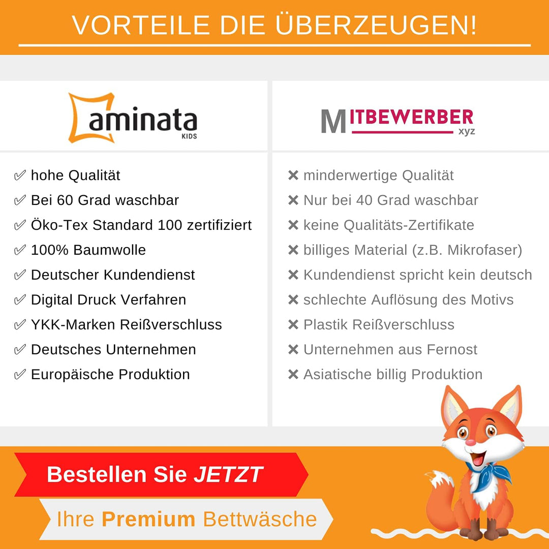 Aminata kids Bettwäsche Lama-Alpaka-Motiv Mädchen 135 x 200 Baumwolle Jugendliche - Teenager - mit R