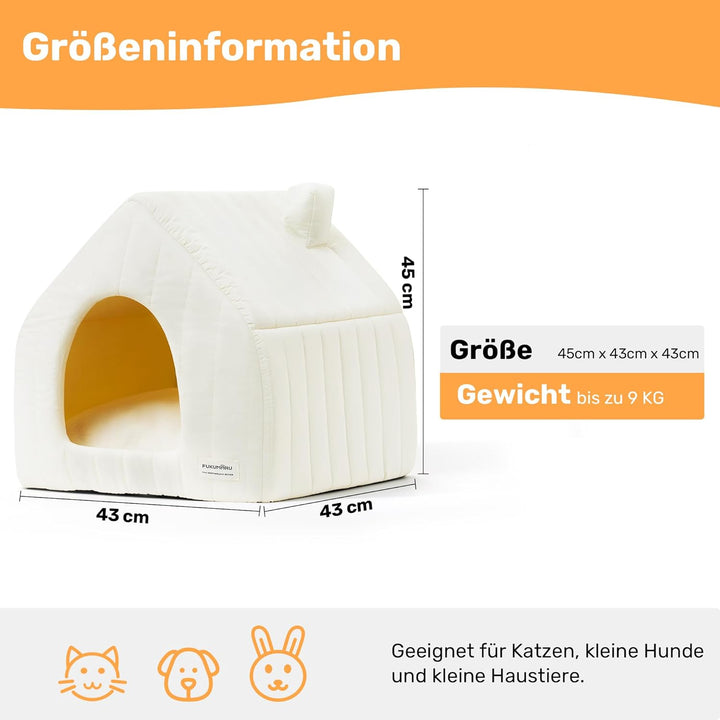FUKUMARU Katzenbett grosse Katzen Katzenhöhle-43x43x45cm,Katzenhaus Indoor Mit abnehmbarem Katzenkis