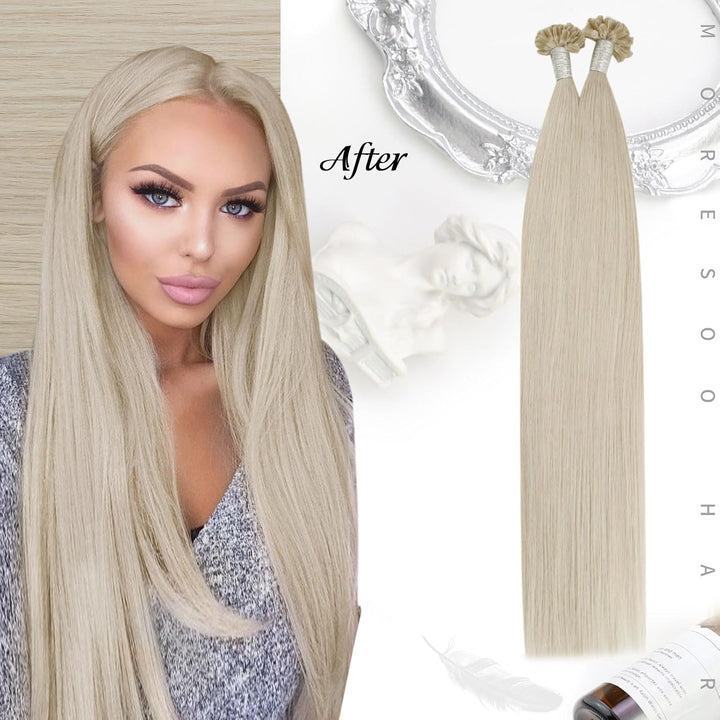 Moresoo Bonding Extensions Echthaar Blond 35cm U Tip Extensions Echthaar Bondings Platinblond Für Tä