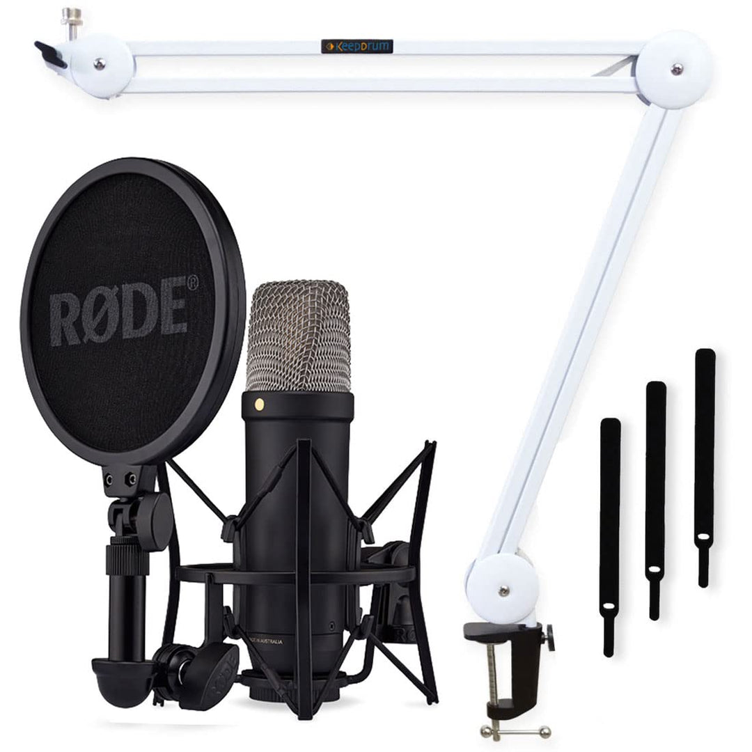 Rode NT1 5th Generation XLR USB Studio-Mikrofon Schwarz + keepdrum MS138 WH Mikrofonarm