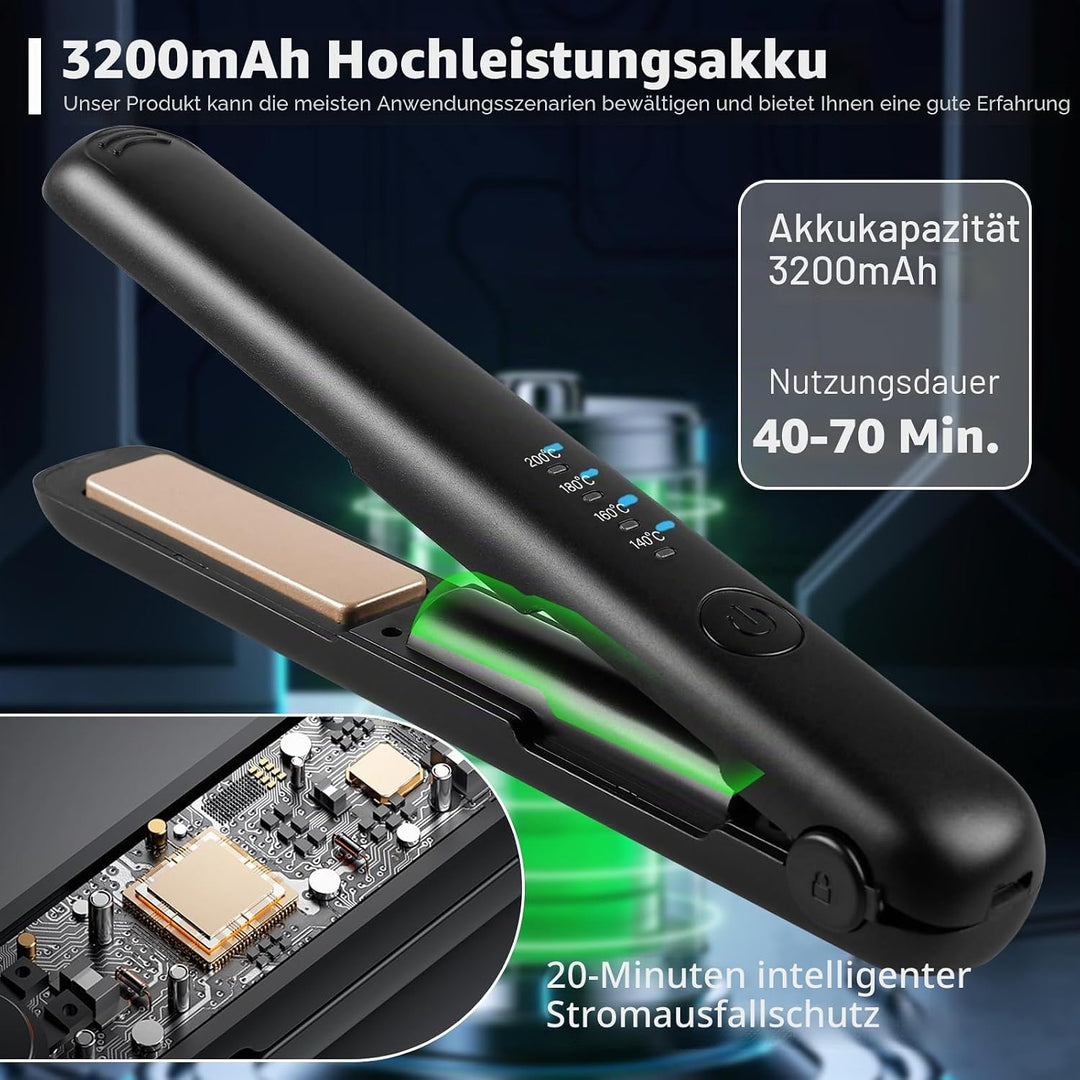 VegenaMini Glätteisen Kabellos, 2-In-1 Haarglätter, 3200mah Reise Glätteisen, Lockenstab Mit 4 Einst