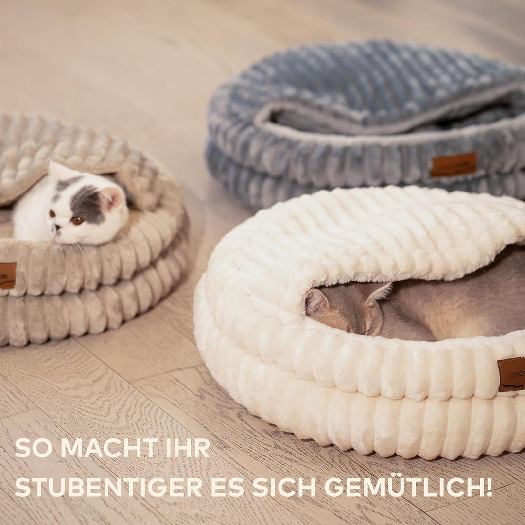 CheerPals Katzenbett mit Deckel 50cm, Waschbar Kuschelhöhle, Winterversteck mit Hochelastischer Schl