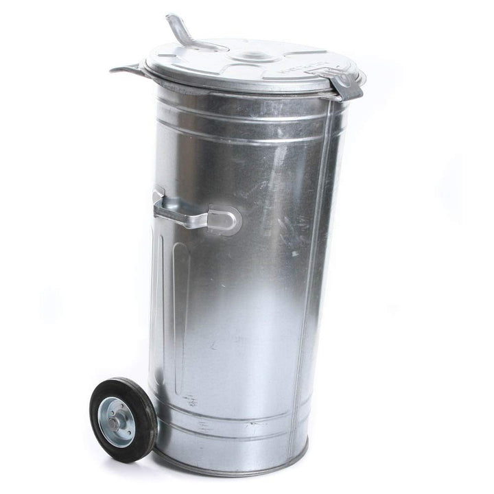 rg-vertrieb Mülltonne 110L verzinkter Stahl Müllbehälter mit Deckel und festen Rädern – robuste Abfa