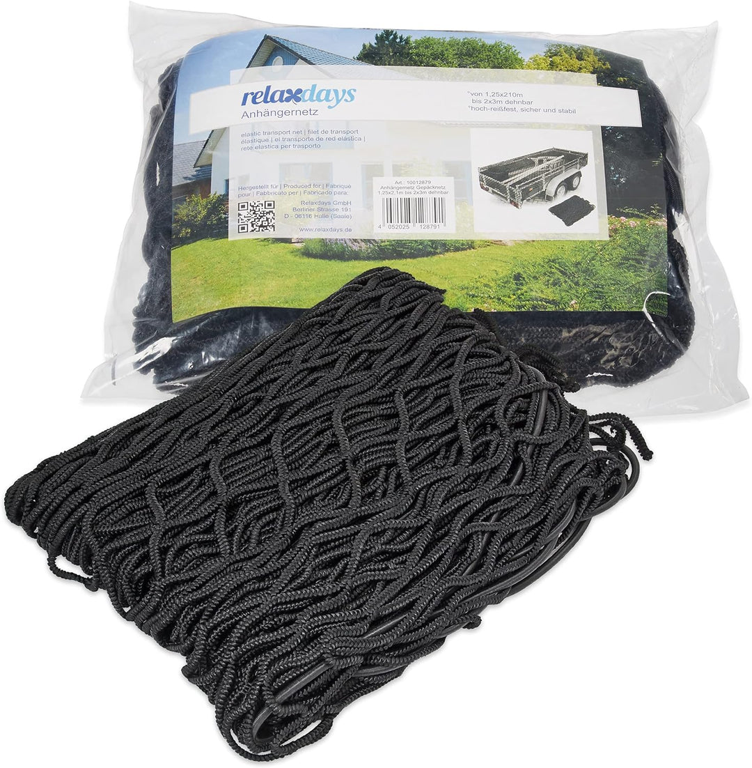 Relaxdays Anhängernetz, Gepäcknetz, dehnbar bis 3x2 Meter, schwarz 1, 1