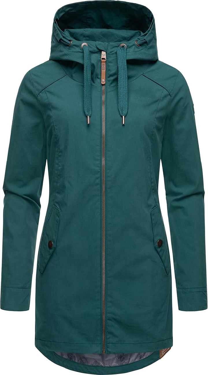 Ragwear Damen Übergangsjacke leichte Jacke lang mit Kapuze Mondda XS-XXL XS Dark Green, XS Dark Gree