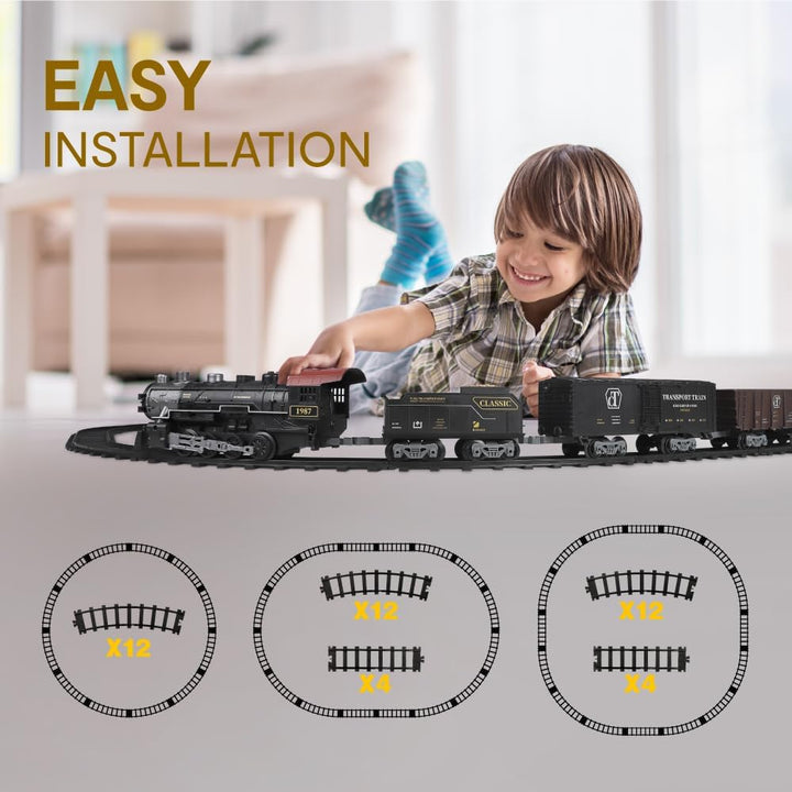Elektrisches Zugset für Jungen - Ferngesteuerte Züge mit Dampf, Geräuschen und Lichtern, Waggons und