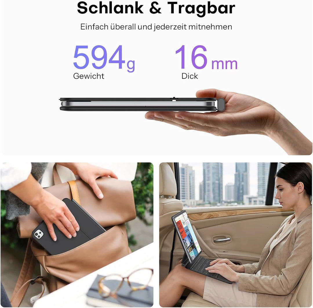 OMOTON Tastatur Hülle für iPad Air 11 Zoll 2026 M4/M3/M2, QWERTZ Deutsches Layout Magnetische Magic