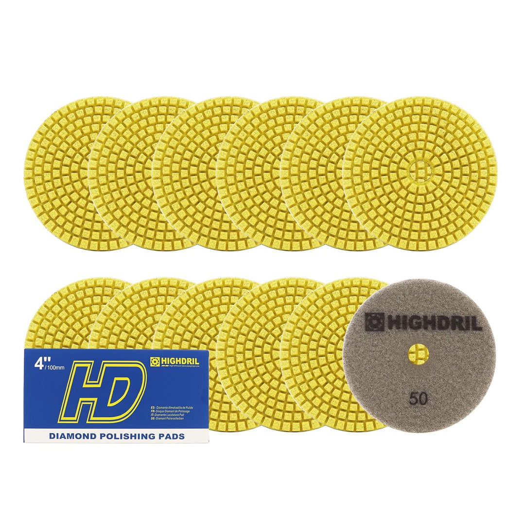 Nasse Diamant Polierscheibe - HIGHDRIL 12 Stück 100MM #50 diamant schleifpad für Granit, Marmor, Ker