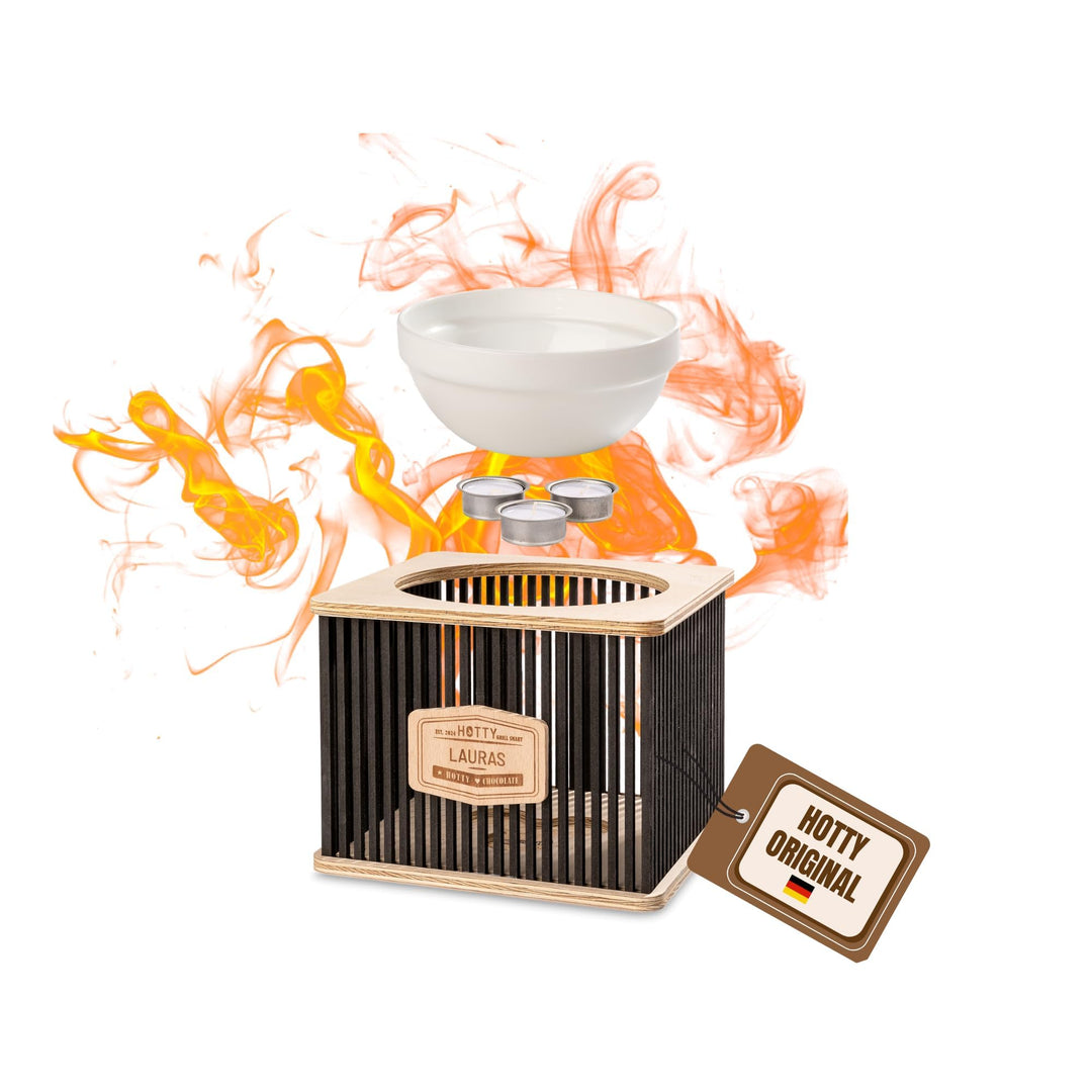 Hotty – Chocolate Schokofondue Majestic ohne Strom mit Teelichtern & Wunschgravur – Schoko Fondue Sc