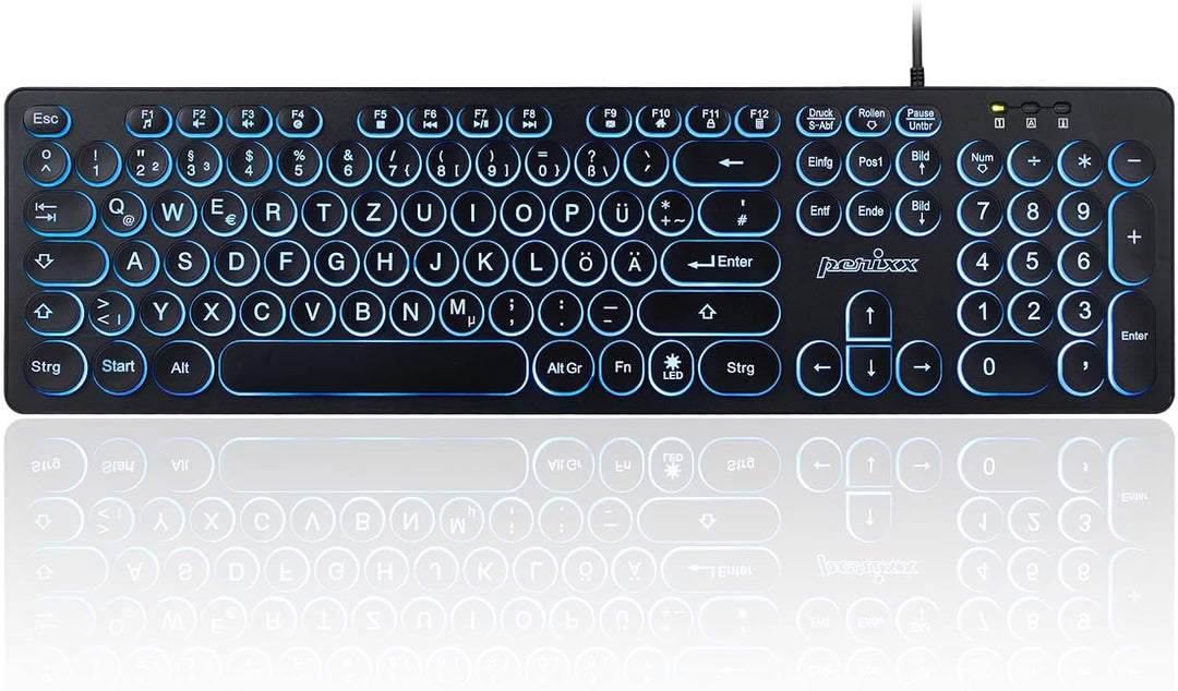 Perixx PERIBOARD-317R Kabelgebundene USB-Tastatur mit Hintergrundbeleuchtung – Grossbuchstaben – dre