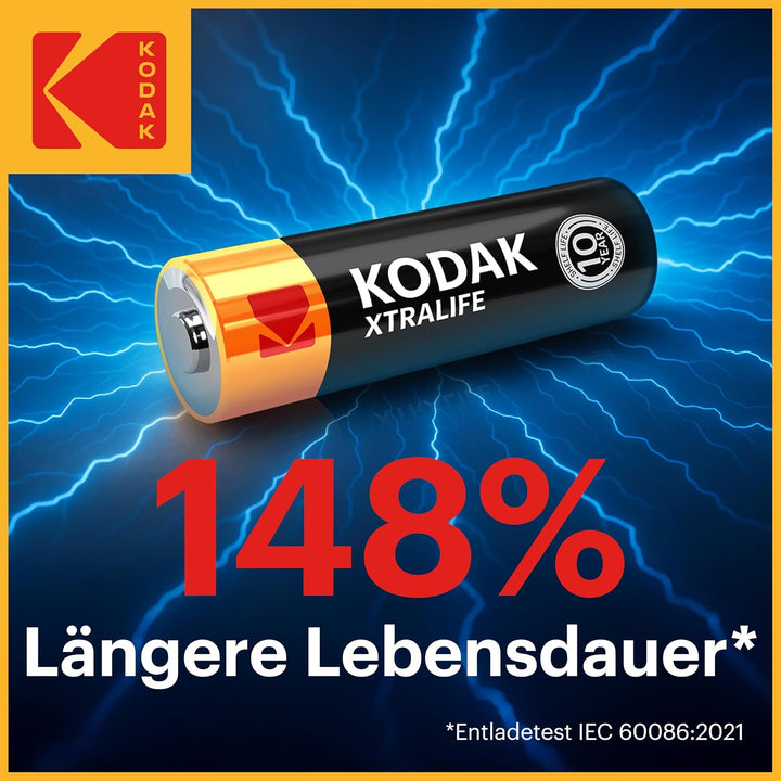 KODAK AA Alkali Batterien 1,5V (40 Stück) Hochleistungsbatterien Bis Zu 145% längere Lebensdauer, 10