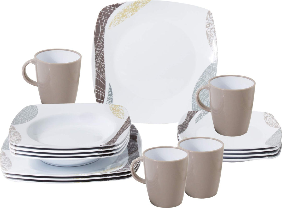 BRUNNER Campinggeschirr Set (16-teilig) für 4 Personen - Melamin Set Khadì - aus hochwertigem Melami