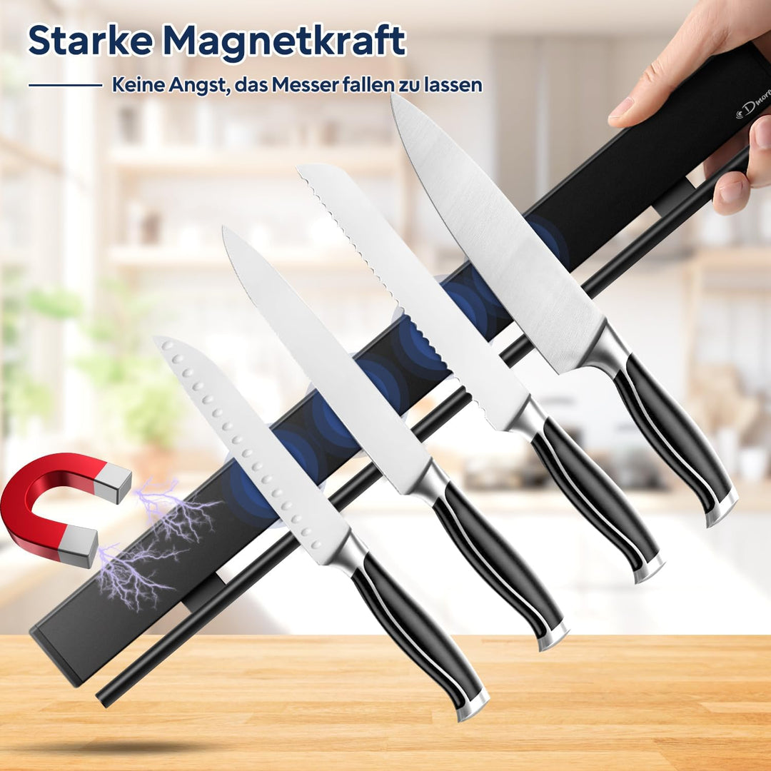 Dmore 59 cm Magnetleiste Messer mit 15 Haken, schwarzer Messerhalter magnetisch mit Hakenleiste, ext