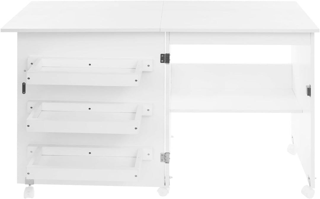 2 in 1 Nähschrank &amp; Schreibtisch klappbar Nähmaschinentisch mit Rollen, Nähmaschinenschrank mit 3 Ei