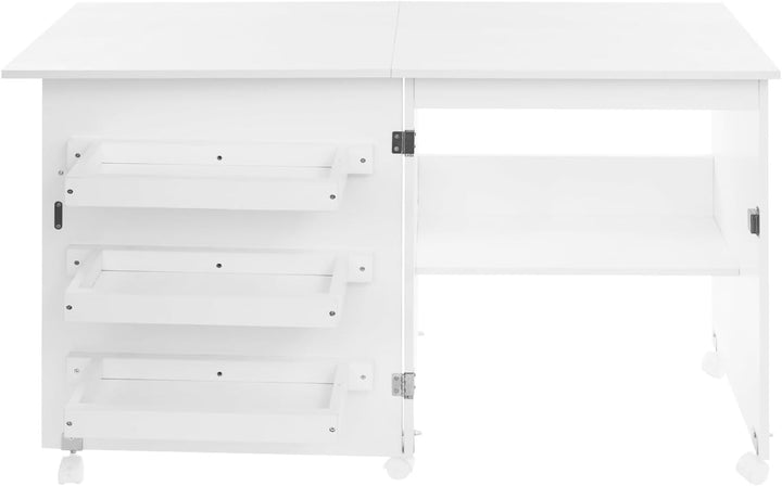 2 in 1 Nähschrank &amp; Schreibtisch klappbar Nähmaschinentisch mit Rollen, Nähmaschinenschrank mit 3 Ei